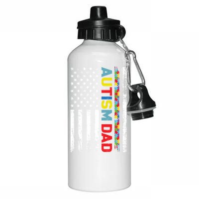 Men Autism Dad Great Gift Fathers Day Dad Autism American Flag Gift Aluminum Water Bottle