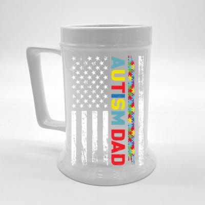 Men Autism Dad Great Gift Fathers Day Dad Autism American Flag Gift Beer Stein