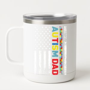 Men Autism Dad Great Gift Fathers Day Dad Autism American Flag Gift 12 oz Stainless Steel Tumbler Cup