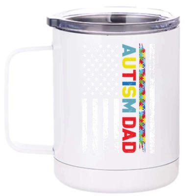 Men Autism Dad Great Gift Fathers Day Dad Autism American Flag Gift 12 oz Stainless Steel Tumbler Cup