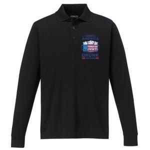 Make America Drunk Again 4th Of July Independence Day Beer Gift Performance Long Sleeve Polo