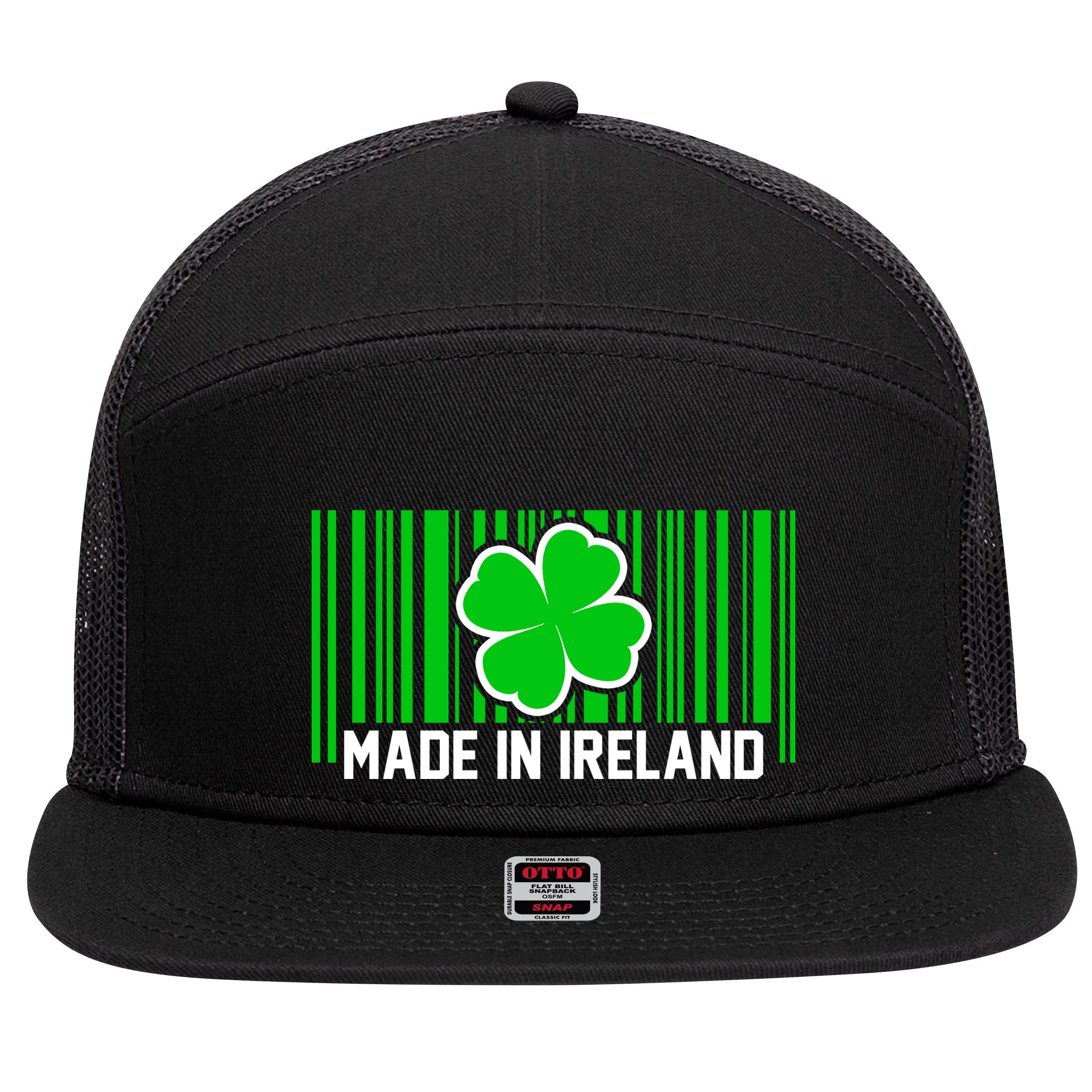Made In Ireland -Irish Distressed Logo 7 Panel Mesh Trucker Snapback Hat