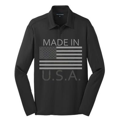 Made In USA Gray Style Silk Touch Performance Long Sleeve Polo