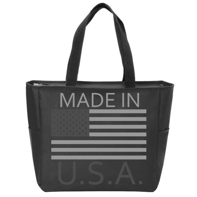 Made In USA Gray Style Zip Tote Bag