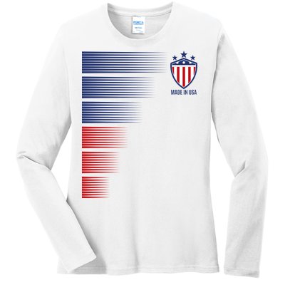 Made In USA Soccer Team Flag Ladies Long Sleeve Shirt