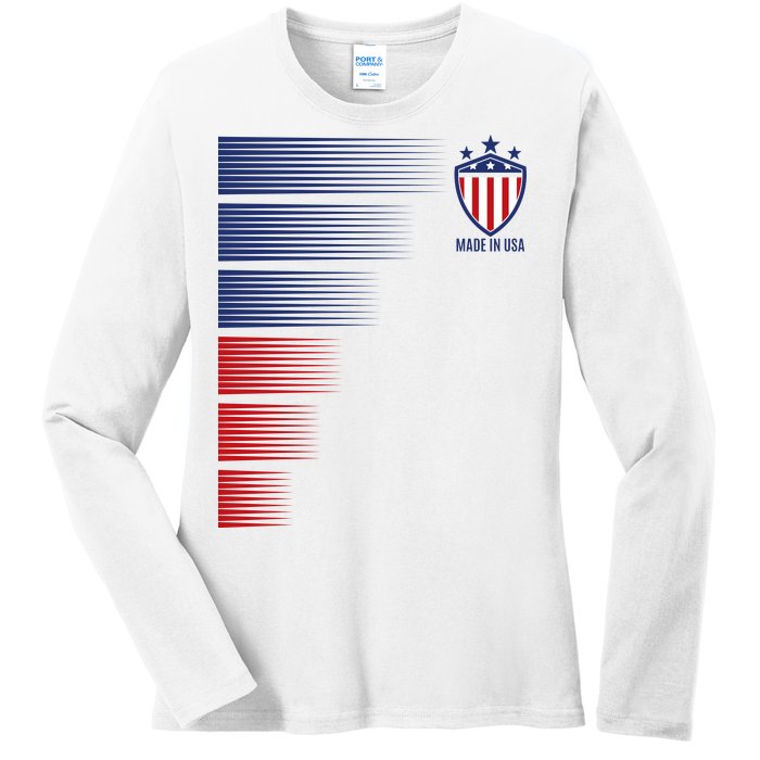 Made In USA Soccer Team Flag Ladies Long Sleeve Shirt