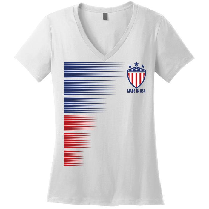 Made In USA Soccer Team Flag Women's V-Neck T-Shirt