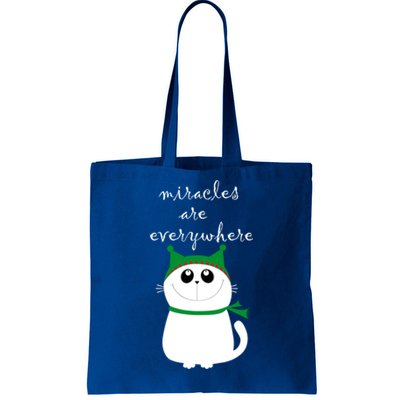 Miracles Are Everywhere Cute Xmas Cat Design Christmas Gift Funny Gift Tote Bag