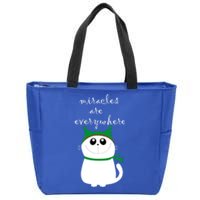 Miracles Are Everywhere Cute Xmas Cat Design Christmas Gift Funny Gift Zip Tote Bag