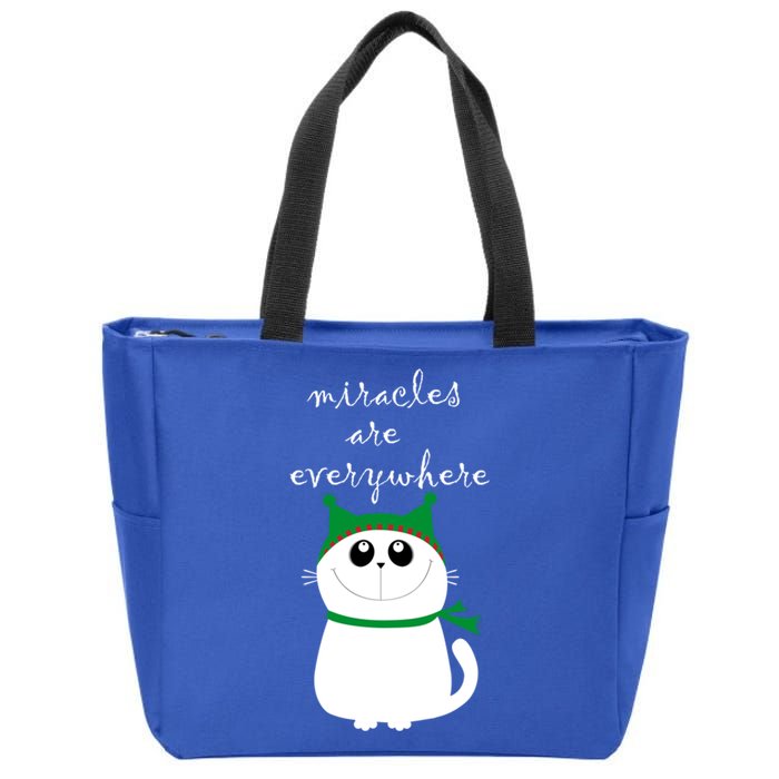 Miracles Are Everywhere Cute Xmas Cat Design Christmas Gift Funny Gift Zip Tote Bag