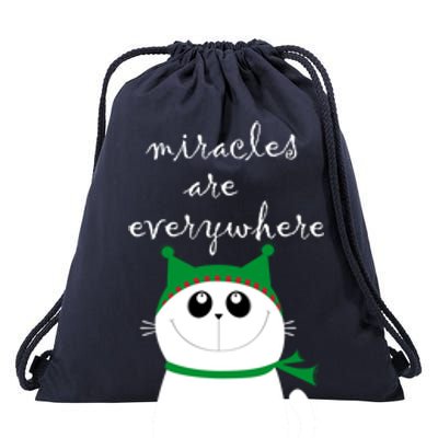 Miracles Are Everywhere Cute Xmas Cat Design Christmas Gift Funny Gift Drawstring Bag