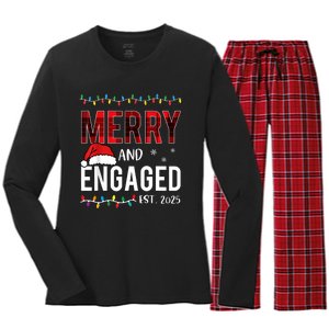 Merry And Engaged 2025 Red Plaid Matching Christmas Couple Women's Long Sleeve Flannel Pajama Set 