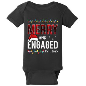 Merry And Engaged 2025 Red Plaid Matching Christmas Couple Baby Bodysuit