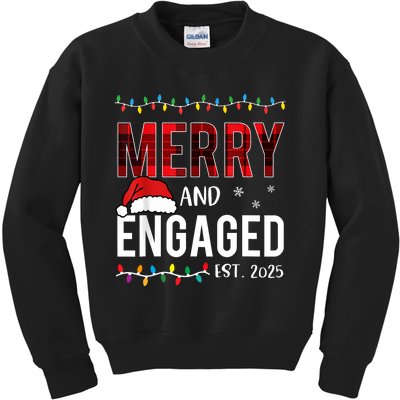 Merry And Engaged 2025 Red Plaid Matching Christmas Couple Kids Sweatshirt