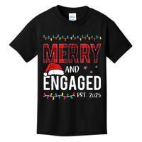 Merry And Engaged 2025 Red Plaid Matching Christmas Couple Kids T-Shirt