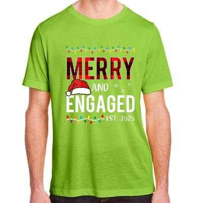 Merry And Engaged 2025 Red Plaid Matching Christmas Couple Adult ChromaSoft Performance T-Shirt