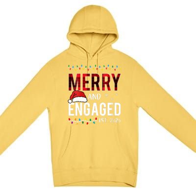 Merry And Engaged 2025 Red Plaid Matching Christmas Couple Premium Pullover Hoodie