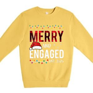 Merry And Engaged 2025 Red Plaid Matching Christmas Couple Premium Crewneck Sweatshirt