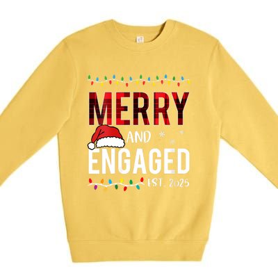 Merry And Engaged 2025 Red Plaid Matching Christmas Couple Premium Crewneck Sweatshirt