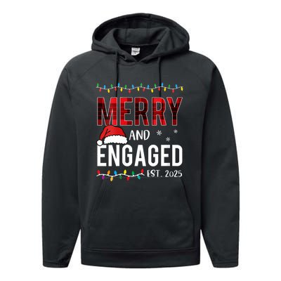 Merry And Engaged 2025 Red Plaid Matching Christmas Couple Performance Fleece Hoodie