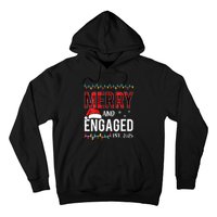 Merry And Engaged 2025 Red Plaid Matching Christmas Couple Hoodie