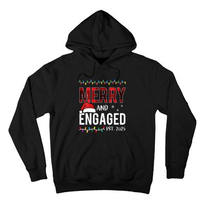 Merry And Engaged 2025 Red Plaid Matching Christmas Couple Hoodie