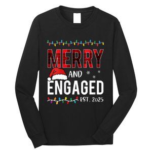 Merry And Engaged 2025 Red Plaid Matching Christmas Couple Long Sleeve Shirt