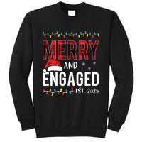 Merry And Engaged 2025 Red Plaid Matching Christmas Couple Sweatshirt