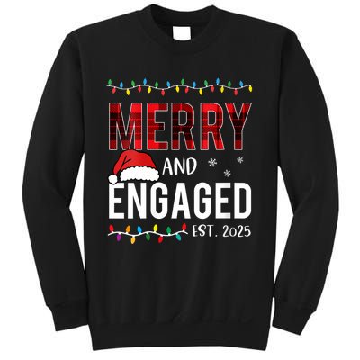 Merry And Engaged 2025 Red Plaid Matching Christmas Couple Sweatshirt