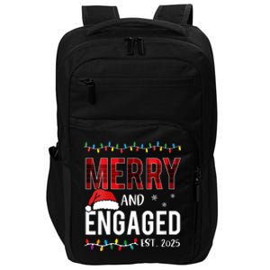 Merry And Engaged 2025 Red Plaid Matching Christmas Couple Impact Tech Backpack