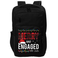 Merry And Engaged 2025 Red Plaid Matching Christmas Couple Impact Tech Backpack