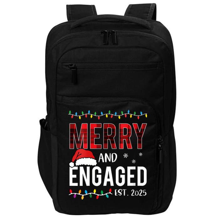 Merry And Engaged 2025 Red Plaid Matching Christmas Couple Impact Tech Backpack