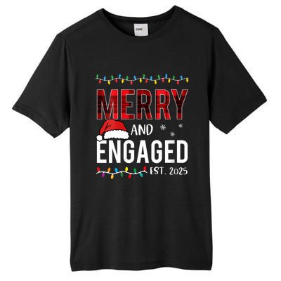 Merry And Engaged 2025 Red Plaid Matching Christmas Couple Tall Fusion ChromaSoft Performance T-Shirt