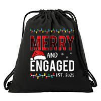 Merry And Engaged 2025 Red Plaid Matching Christmas Couple Drawstring Bag