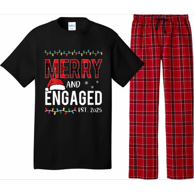 Merry And Engaged 2025 Red Plaid Matching Christmas Couple Pajama Set