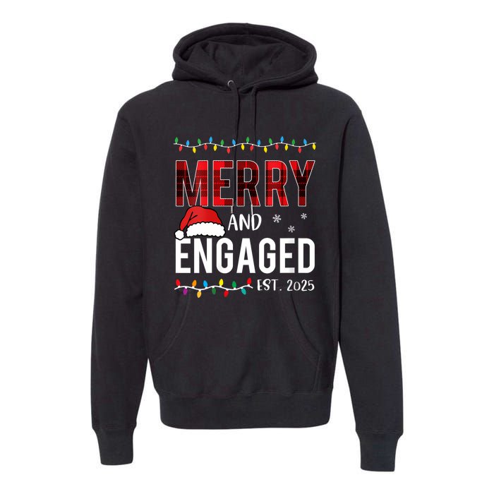 Merry And Engaged 2025 Red Plaid Matching Christmas Couple Premium Hoodie