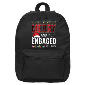 Merry And Engaged 2025 Red Plaid Matching Christmas Couple 16 in Basic Backpack