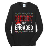 Merry And Engaged 2025 Red Plaid Matching Christmas Couple Tall Long Sleeve T-Shirt