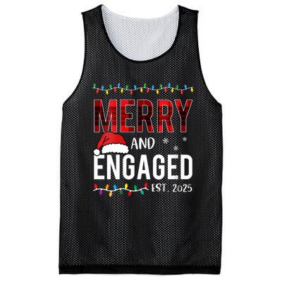 Merry And Engaged 2025 Red Plaid Matching Christmas Couple Mesh Reversible Basketball Jersey Tank