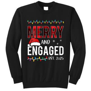 Merry And Engaged 2025 Red Plaid Matching Christmas Couple Tall Sweatshirt