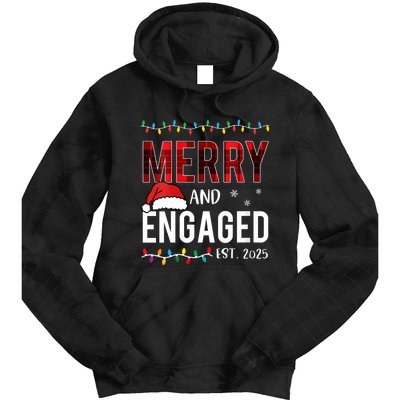 Merry And Engaged 2025 Red Plaid Matching Christmas Couple Tie Dye Hoodie