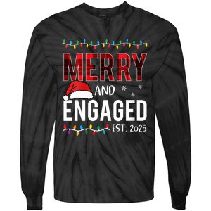 Merry And Engaged 2025 Red Plaid Matching Christmas Couple Tie-Dye Long Sleeve Shirt