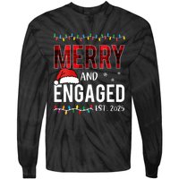 Merry And Engaged 2025 Red Plaid Matching Christmas Couple Tie-Dye Long Sleeve Shirt