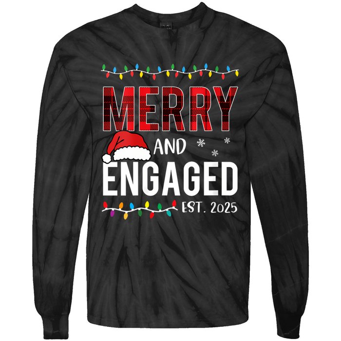 Merry And Engaged 2025 Red Plaid Matching Christmas Couple Tie-Dye Long Sleeve Shirt