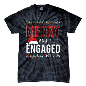 Merry And Engaged 2025 Red Plaid Matching Christmas Couple Tie-Dye T-Shirt