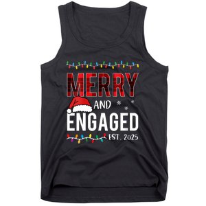 Merry And Engaged 2025 Red Plaid Matching Christmas Couple Tank Top