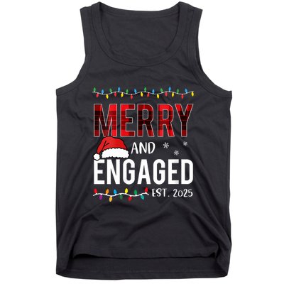 Merry And Engaged 2025 Red Plaid Matching Christmas Couple Tank Top