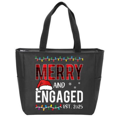 Merry And Engaged 2025 Red Plaid Matching Christmas Couple Zip Tote Bag