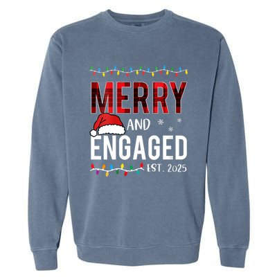 Merry And Engaged 2025 Red Plaid Matching Christmas Couple Garment-Dyed Sweatshirt