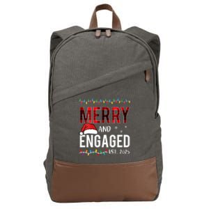 Merry And Engaged 2025 Red Plaid Matching Christmas Couple Cotton Canvas Backpack